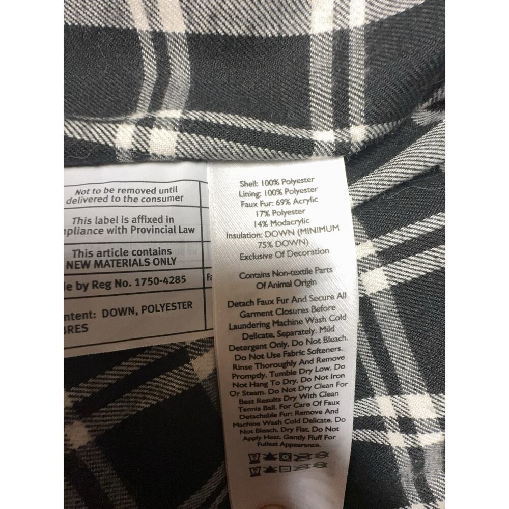 Eddie Bauer Down Puffer Vest Women’s Medium Black Faux Fur Hood Plaid Lined - Picture 8 of 10
